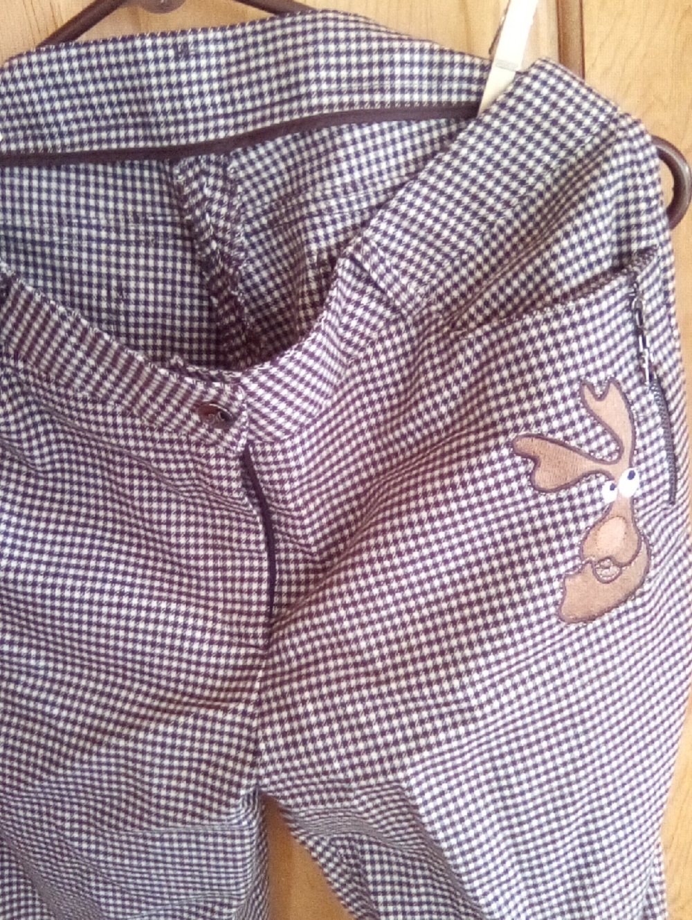 Brown and Cream Gingham Pants with Appliqué